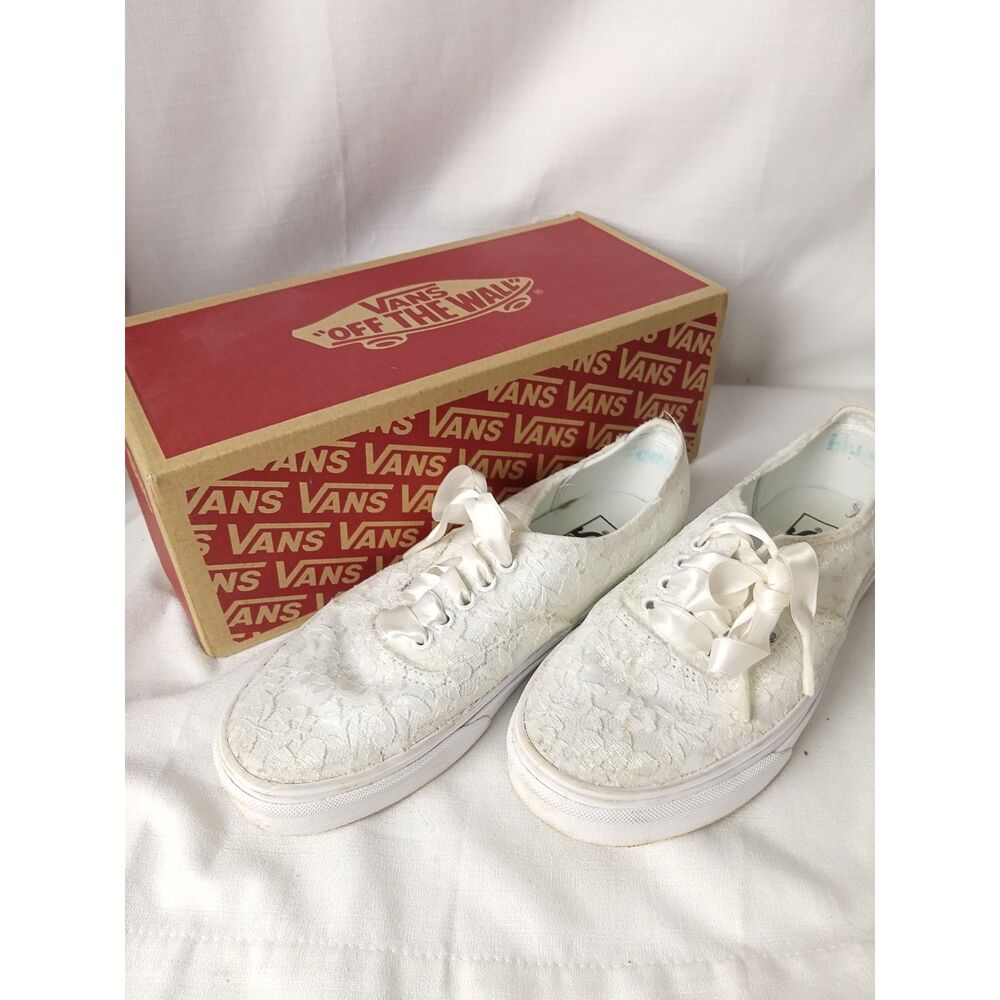 Vans Authentic White Lace Satin Ribbon Sneakers Women 8.5